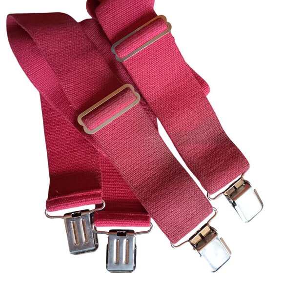 Vintage Red Elastic Suspenders Gator Metal Clips By Welch Co. Inc. Made In USA - Picture 1 of 4